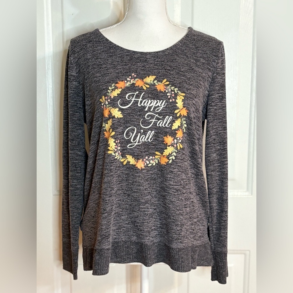 Cato Charcoal Lightweight Long Sleeve 'Happy Fall Y'all' Sweater